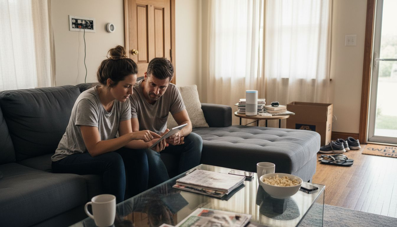 Couple reviewing smart home setup checklist