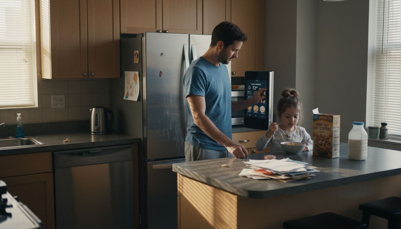 Smart kitchen appliances in family home