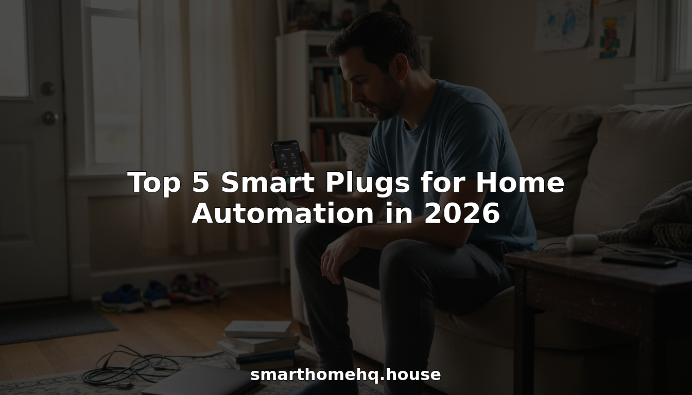 Man using smart plug in cozy living room