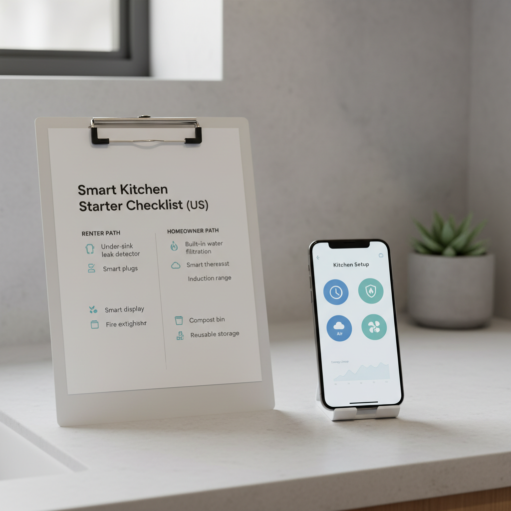 Smart Kitchen Starter Checklist download with renter and homeowner upgrade priorities