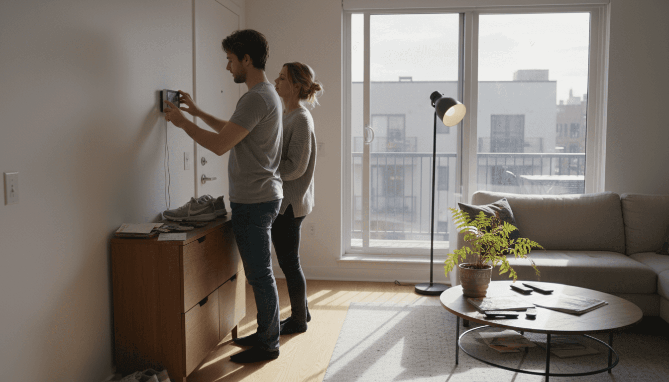 Couple installs smart thermostat in living room