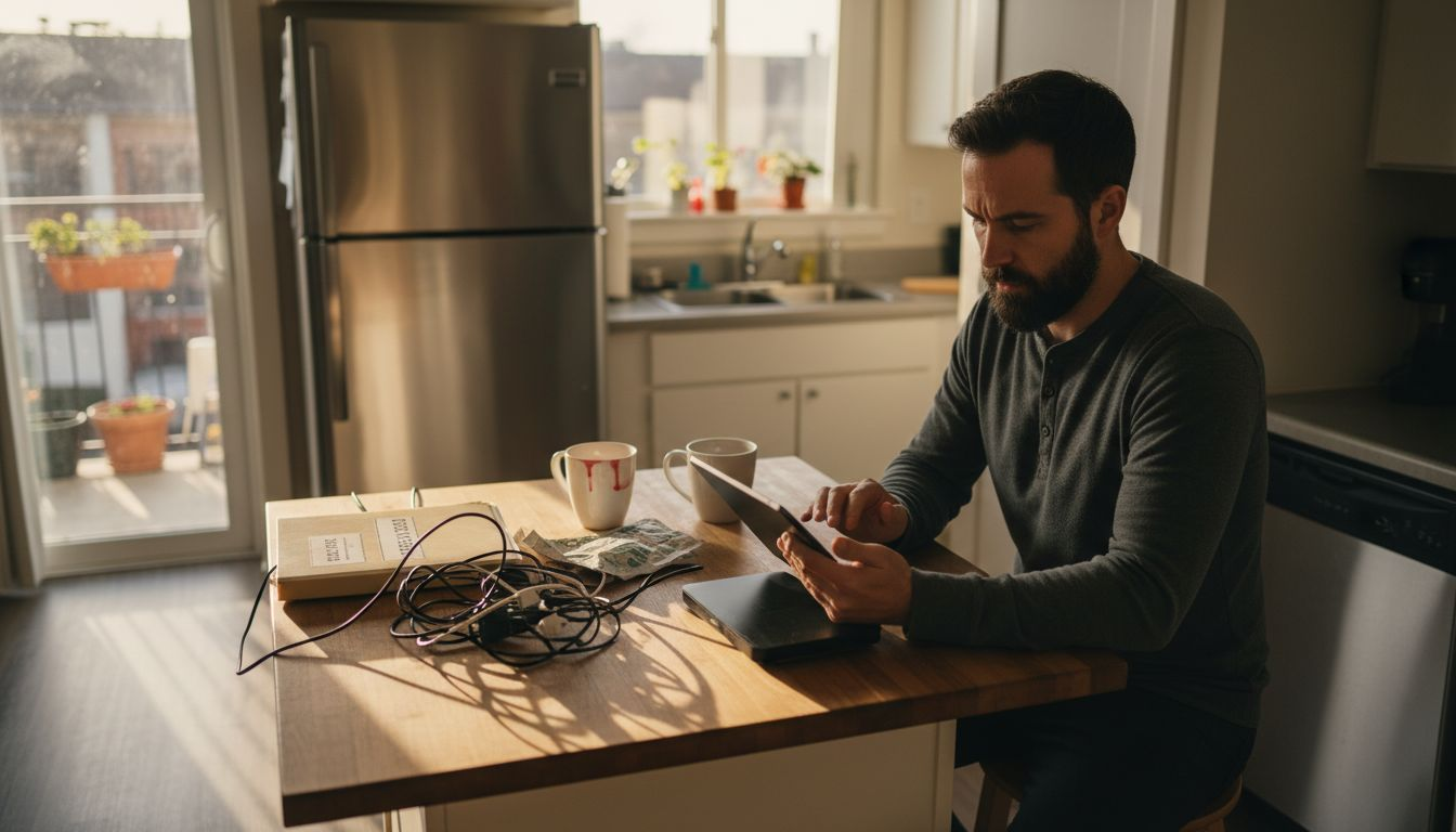 Homeowner setting up smart home network