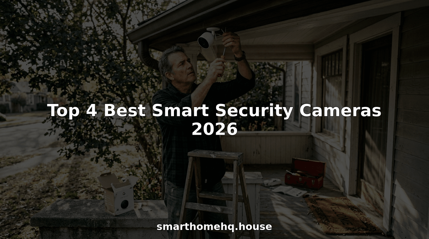 Homeowner installing smart security camera on porch
