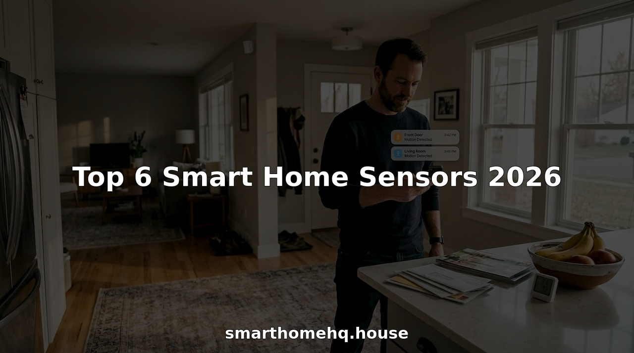 Man checks smart home sensors in family kitchen