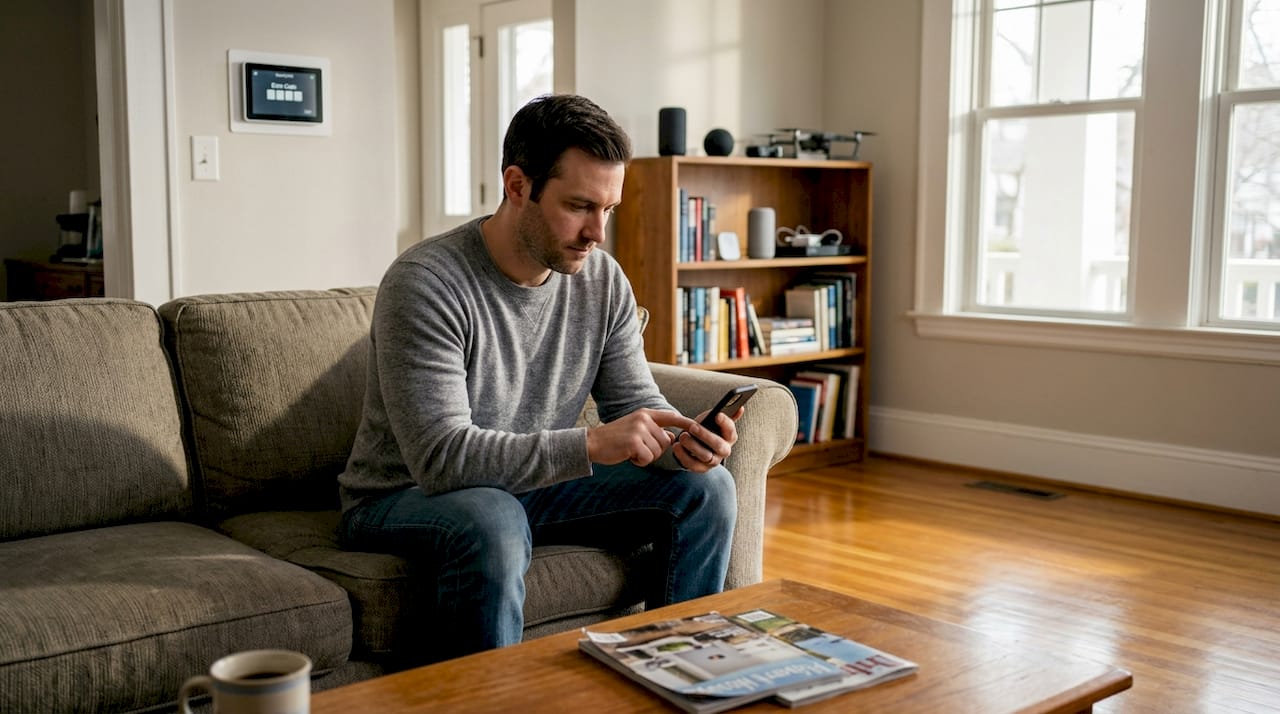 Man using 2FA for smart home security app