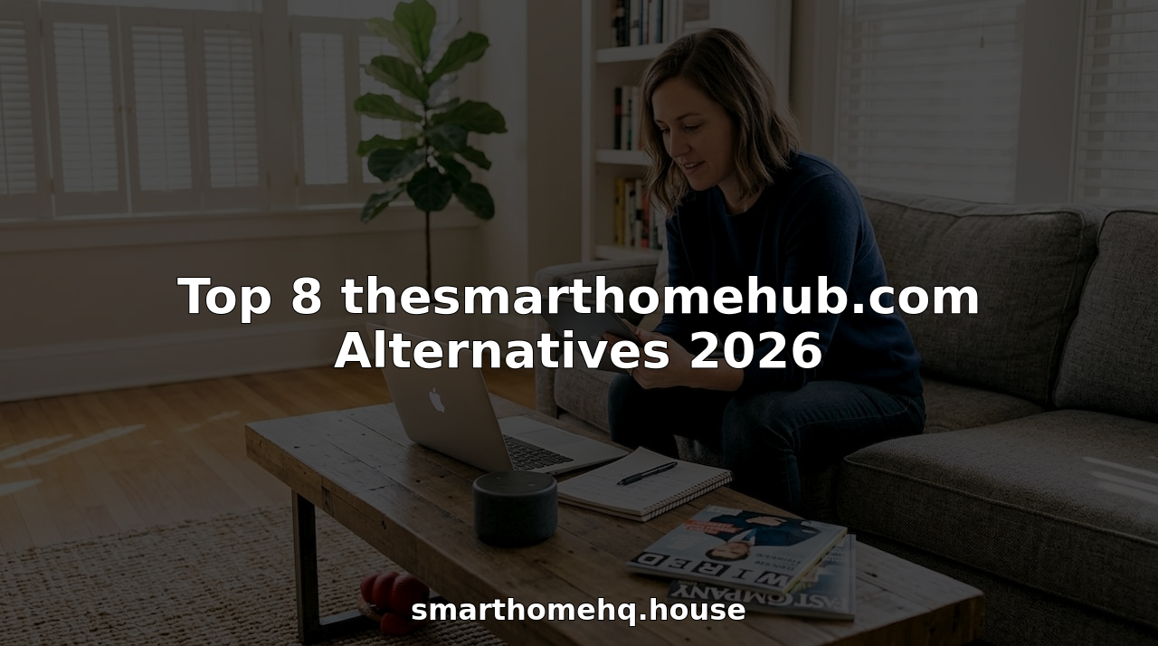 Woman researching smart homes in casual living room